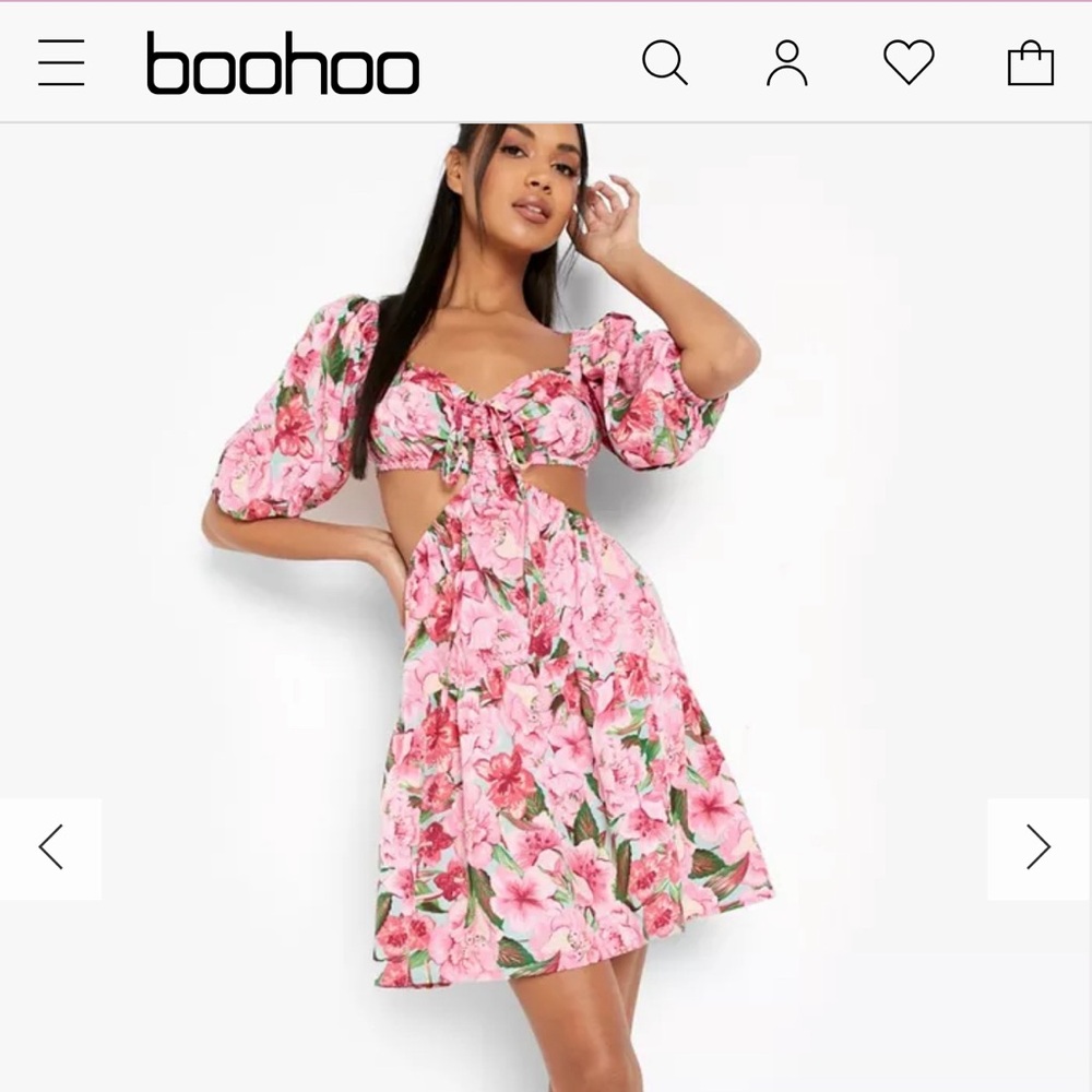 Boohoo Floral Cut Out Dress